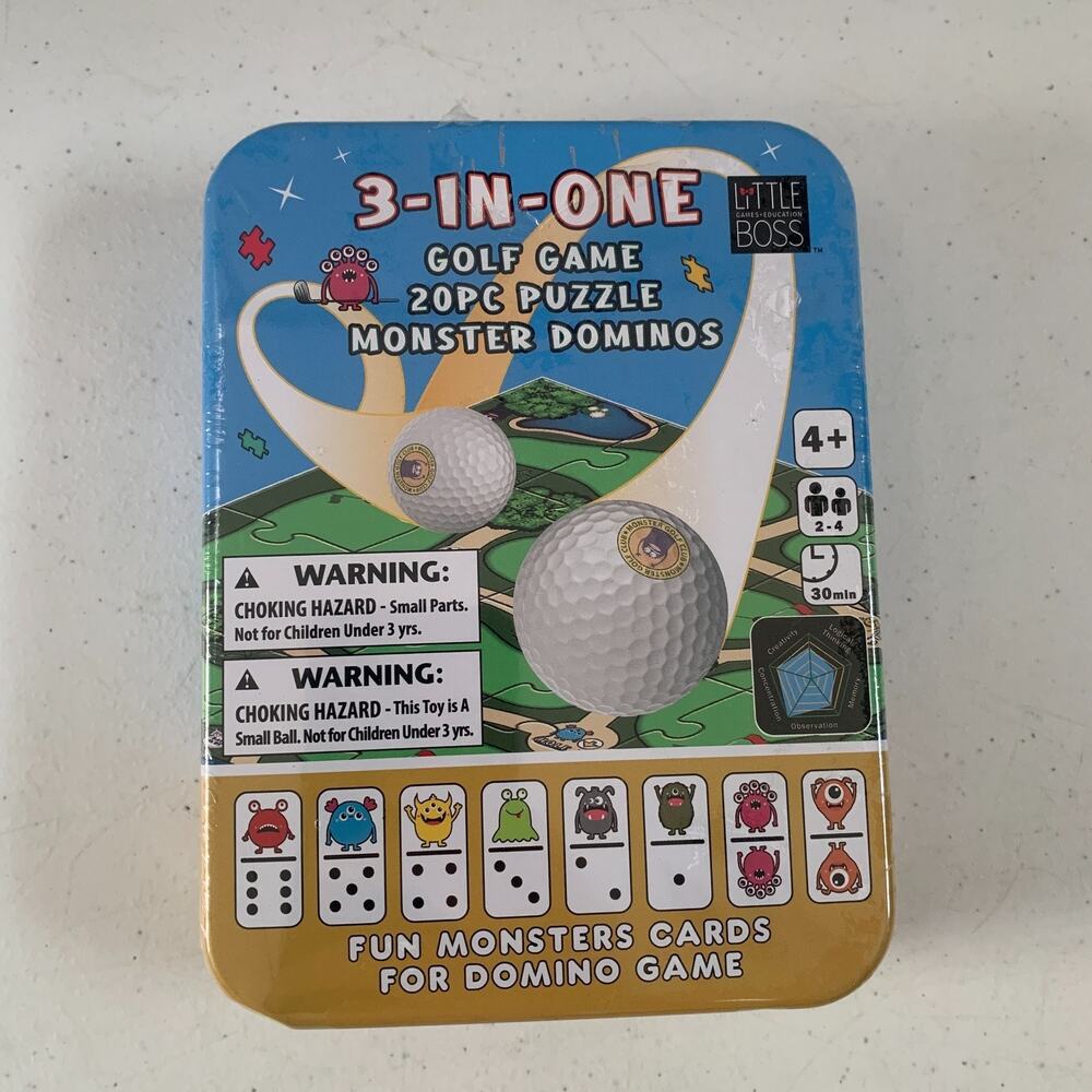 3-in-1 Family Game Set Golf Game 20pc Puzzle Monster Domino New
